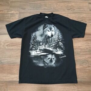 Vintage Shirt Mens Large Black AAA Graphic Tee Wolves‎ Canada Outdoors Y2K